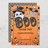小さなブー水玉模様ハロウィーン誕生日パーティー 招待状 (正面/裏面)