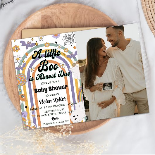 小さなブー溝の多いレインボーハロウィーンの赤ちゃんシャワー 招待状