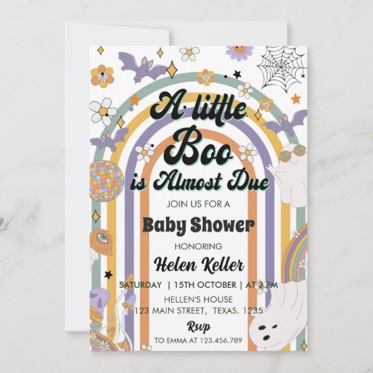 小さなブー溝の多いレインボーハロウィーンの赤ちゃんシャワー 招待状 (正面)