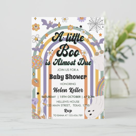 小さなブー溝の多いレインボーハロウィーンの赤ちゃんシャワー 招待状 (スタンド正面)