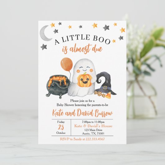 小さなブー男女兼用の赤ちゃんシャワー招待状 招待状 (スタンド正面)