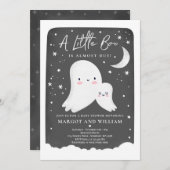 小さなブー男女兼用幽霊ベビーシャワー 招待状 (正面/裏面)