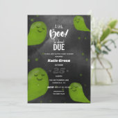 小さなブー緑のハッピーハローウィンの赤ちゃんシャワー 招待状 (スタンド正面)