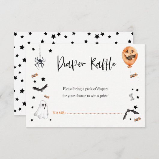 小さなブー赤ちゃんシャワーおむつラッフルカード 招待状 (正面/裏面)