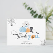 小さなブー青い不気味な赤ちゃんシャワーサンキューカード カード (スタンド正面)