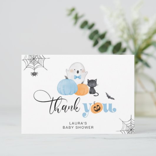 小さなブー青い不気味な赤ちゃんシャワーサンキューカード カード (スタンド正面)