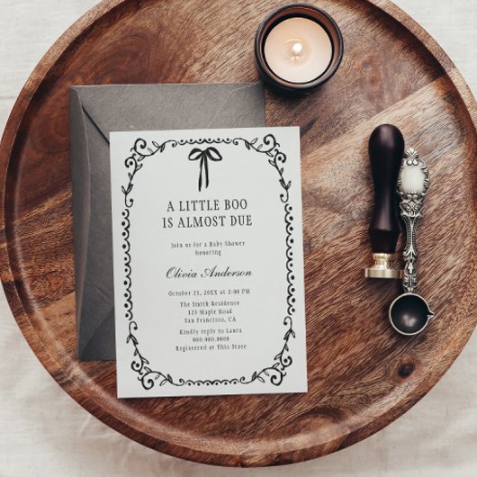 小さなブー黒い弓フレームハロウィーン赤ちゃんシャワー 招待状