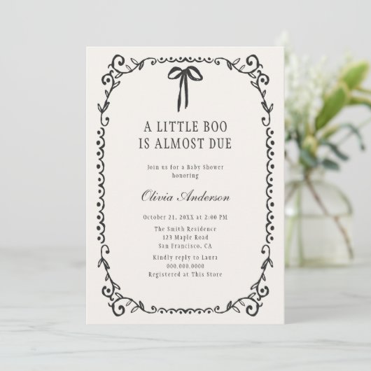 小さなブー黒い弓フレームハロウィーン赤ちゃんシャワー 招待状 (スタンド正面)