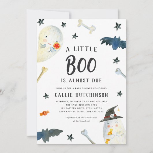 小さなブー | かわいいハロウィーンの赤ちゃんシャワー 招待状 (正面)