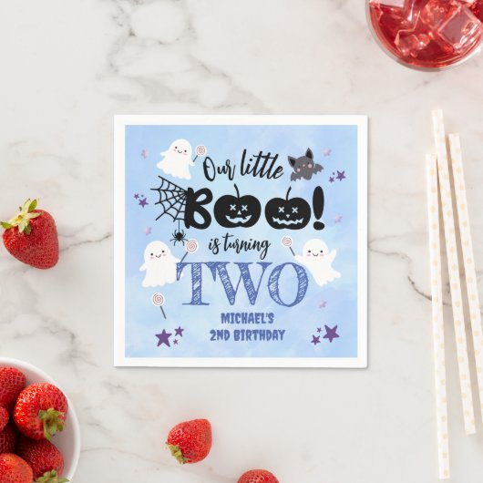 小さなブー!かわいい男不気味の子ハロウィーン2回目の誕生日 スタンダードカクテルナプキン (インサイチュ)