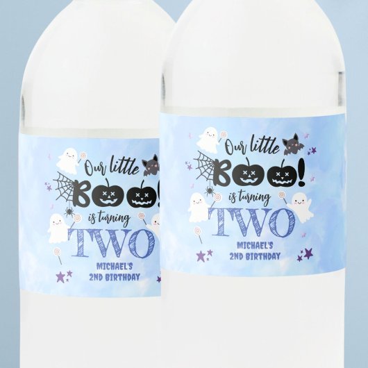 小さなブー！かわいい男不気味の子ハロウィーン2回目の誕生日 ペットボトルラベル