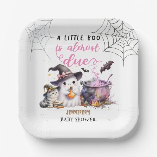小さなブー!ガールピンクハロウィーンベビーシャワー ペーパープレート (正面)