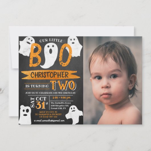 小さなブー！ハロウィーン2回目の誕生日の写真 招待状 (正面)
