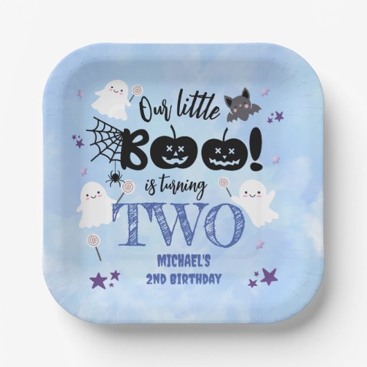小さなブー！可愛いブルーボーイハロウィーン2回目の誕生日 ペーパープレート