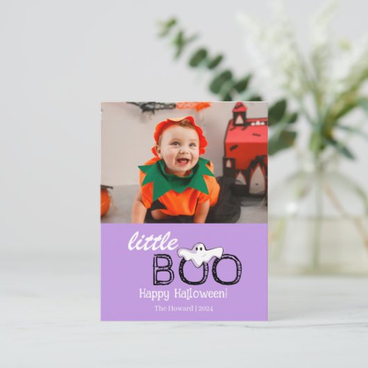 小さなブー!可愛不気味いハロウィンの家族の写真 シーズンポストカード (スタンド正面)