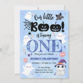 小さなブー!可愛不気味い男の子ハロウィーン1歳の誕生日 招待状 (正面)