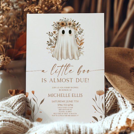 小さなブーBoho幽霊ワイルドフラワーベイビーシャワー 招待状