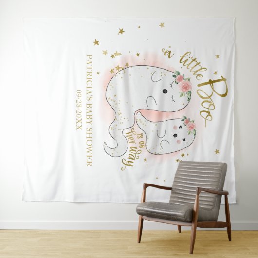 小さなブーHalloween女の子の赤ちゃんシャワー背景 タペストリー (インサイチュ(横))