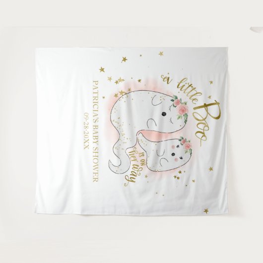 小さなブーHalloween女の子の赤ちゃんシャワー背景 タペストリー (正面(横))