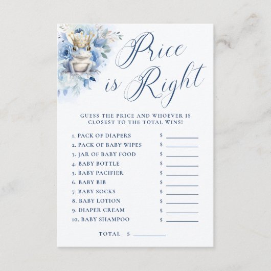 小さなプリンスブルー王室のシャワー価格が正しい エンクロージャーカード (正面)