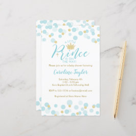 小さなプリンスブルー金ゴールドベビーシャワー招待状