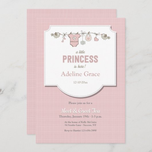 小さなプリンセスがここに 会って歓迎しよう 招待状 (正面/裏面)