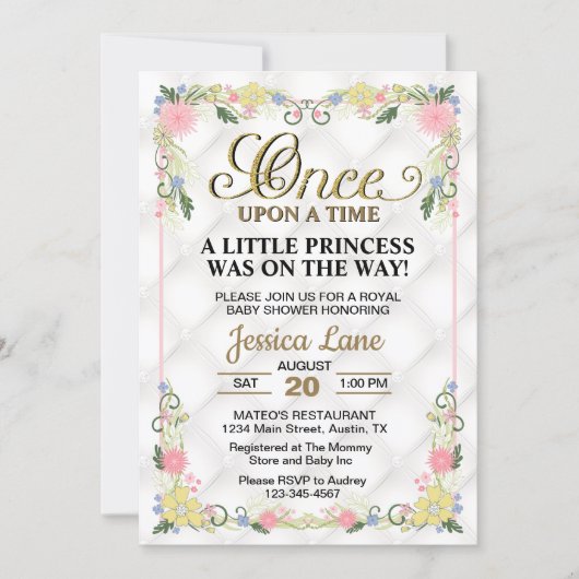 小さなプリンセスがやってくる！女の子のベビーシャワー 招待状 (正面)