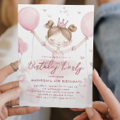 小さなプリンセスたちとピンクの王冠の誕生日パーティー 招待状