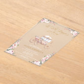 小さなプリンセスのキャリッジのピンクのフローラ赤ちゃんシャワー アクリル招待状 (レイダウン)