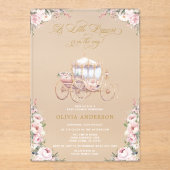 小さなプリンセスのキャリッジのピンクのフローラ赤ちゃんシャワー アクリル招待状 (正面)