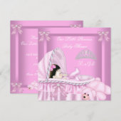 小さなプリンセスのベビーシャワーガール ピンクのバシネット 招待状 (正面/裏面)