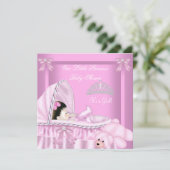 小さなプリンセスのベビーシャワーガール ピンクのバシネット 招待状 (スタンド正面)