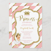 小さなプリンセスのベビーシャワー招待状、疑似グリッター 招待状 (正面/裏面)