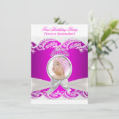 小さなプリンセスの女の子の1歳の誕生日パーティーの写真 招待状 (スタンド正面)