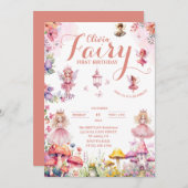 小さなプリンセスの妖精が最初のお誕生日 招待状 (正面/裏面)