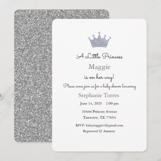 小さなプリンセスの招待状, シルバーの招待状 招待状 (正面/裏面)