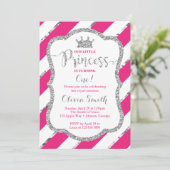 小さなプリンセスの誕生日招待状 ピンク シルバー 招待状 (スタンド正面)