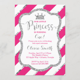 小さなプリンセスの誕生日招待状 ピンク シルバー 招待状
