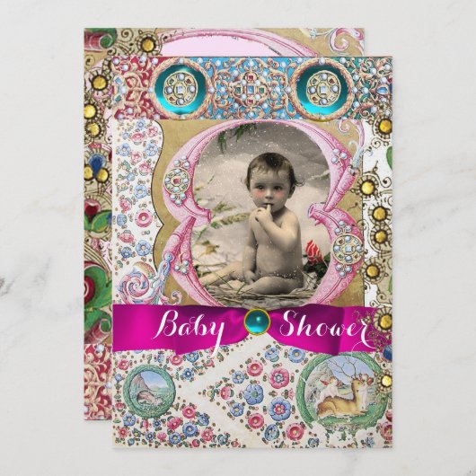 小さなプリンセスの赤ちゃんシャワーフローラ宝石 招待状 (正面/裏面)