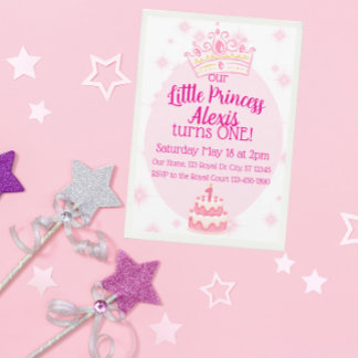 小さなプリンセスの1歳の誕生日、ピンクの王冠 招待状