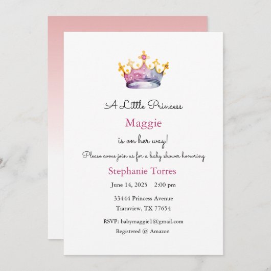 小さなプリンセスをお迎えに、ベイビーオンザウェイご招待 招待状 (正面/裏面)