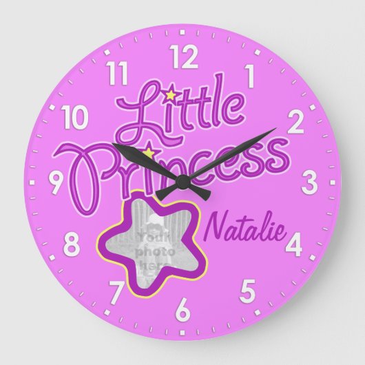 小さなプリンセススター写真ピンクの女の子の壁時計 ラージ壁時計 (正面)