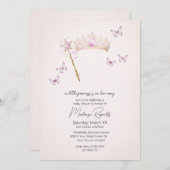 小さなプリンセスティアラとウォンドピンクの赤ちゃんシャワー 招待状 (正面/裏面)