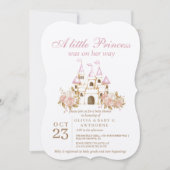 小さなプリンセスピンクの金ゴールド城の赤ちゃんシャワー 招待状 (正面)