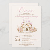 小さなプリンセスピンクキャッスル花模様ベビーシャワー 招待状 (正面/裏面)