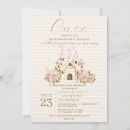 小さなプリンセスピンクキャッスル花模様ベビーシャワー 招待状