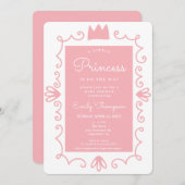 小さなプリンセスモダンピンクの女の子の赤ちゃんシャワー 招待状 (正面/裏面)