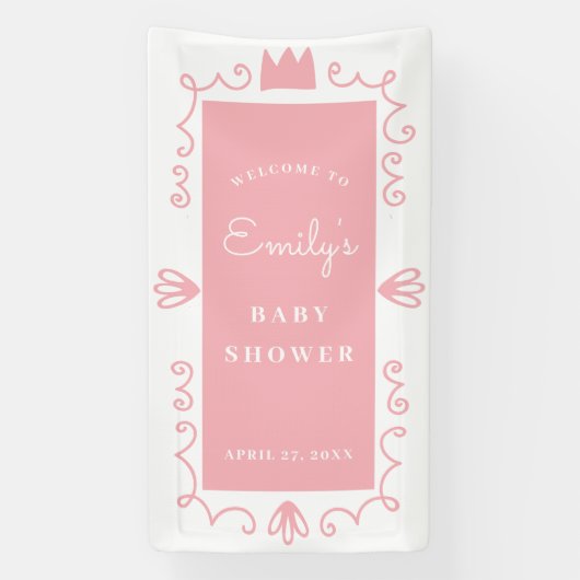 小さなプリンセスモダンピンクの女の子の赤ちゃんシャワー 横断幕 (縦)