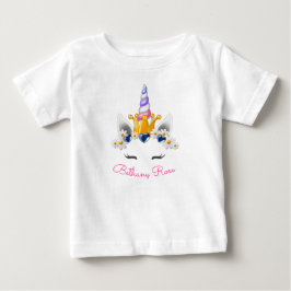 小さなプリンセスユニコーンハートのクラウンと杖の花 ベビーTシャツ