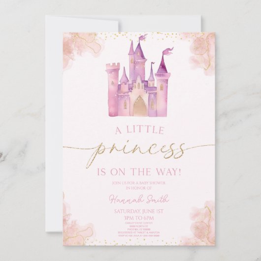 小さなプリンセス王室の城の赤ちゃんシャワー 招待状 (正面)
